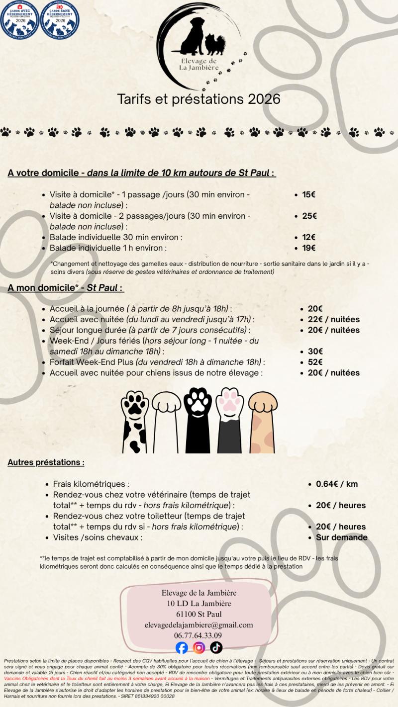 Prestations 2026 - Garde animaux